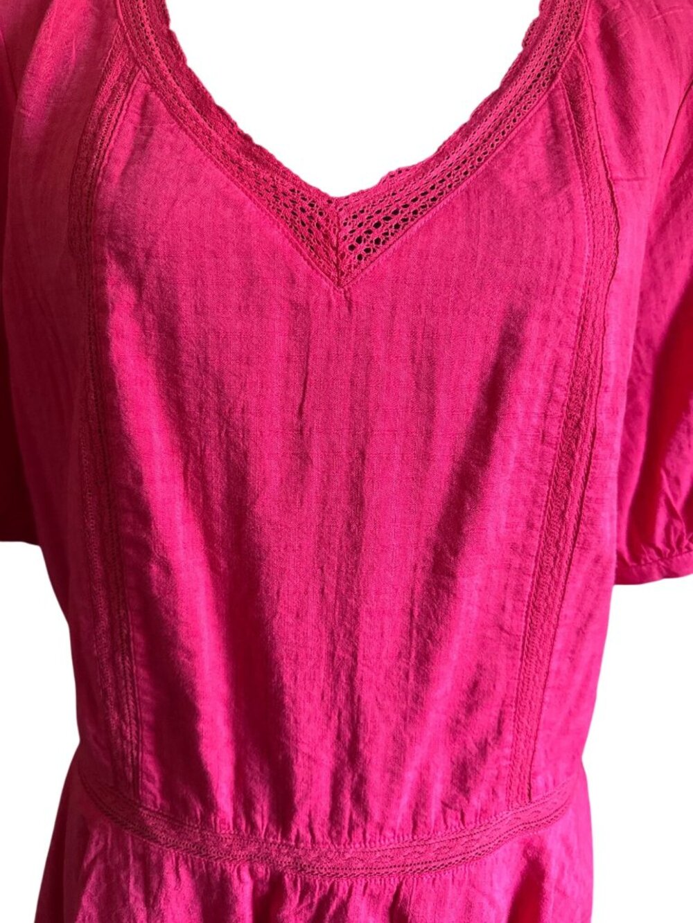 Liz Claiborne Womens Large Pink Peplum Top With V-Neck & Puff Sleeves - Picture 2 of 5